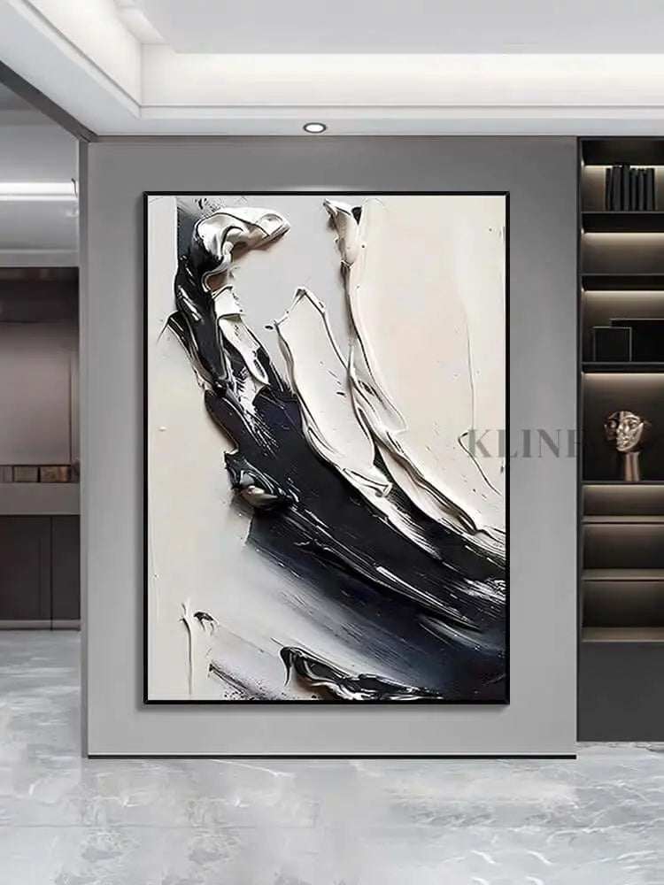 Beauty of Cream Black and White Textured Painting - Hand Painting