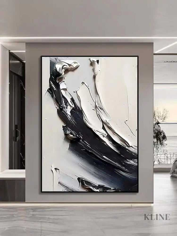 Beauty of Cream Black and White Textured Painting - Hand Painting