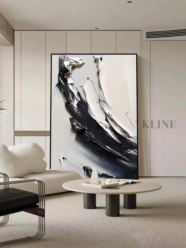 Beauty of Cream Black and White Textured Painting - Hand Painting