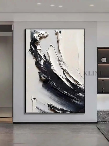 Beauty of Cream Black and White Textured Painting - Hand Painting