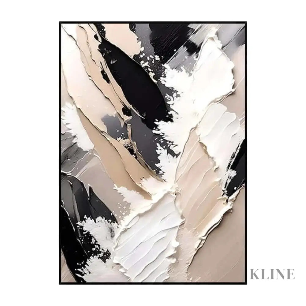 Beige, black, and white textured hand-painted wall art on museum quality canvas, ready to hang. 