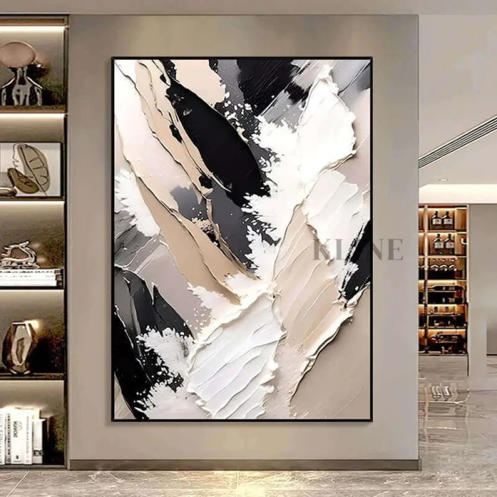 Beige, black, and white textured wall art by Kline Collective® on museum quality canvas, ready to hang. Lounge Wall Art