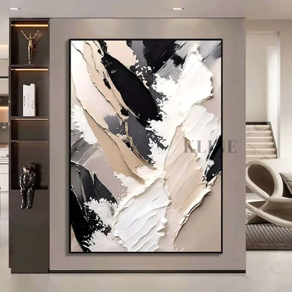 Custom size beige, black, and white textured art on museum-quality canvas, ready to hang.