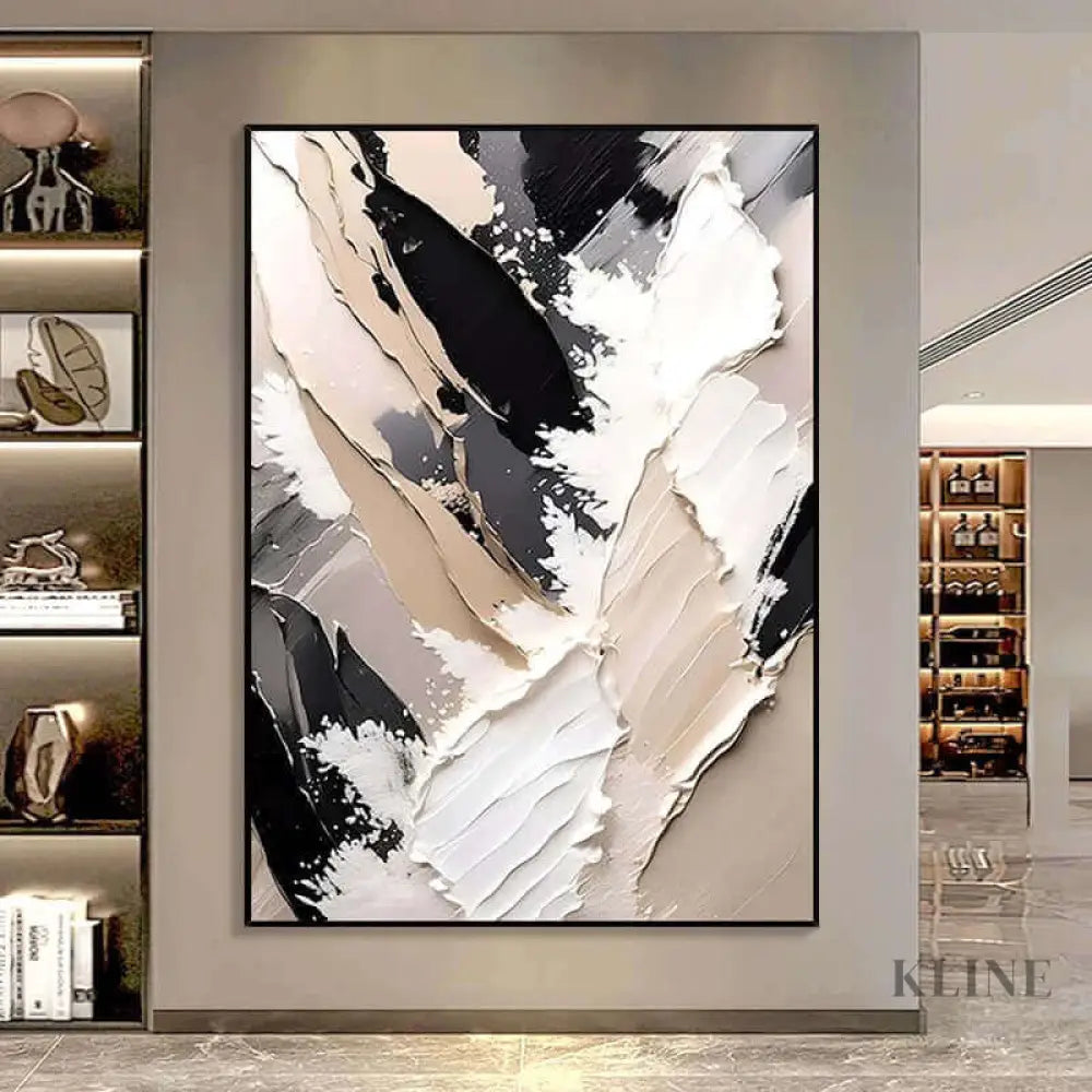 Beige, black, and white textured wall art by Kline Collective® on museum quality canvas, ready to hang. 