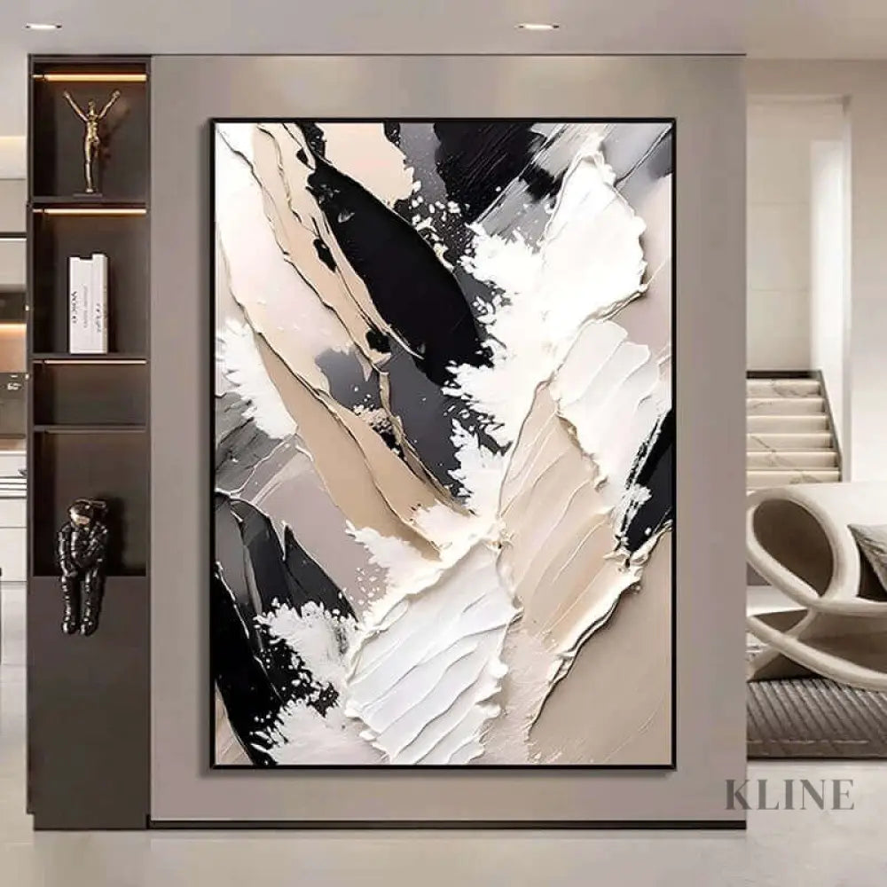 Custom size beige, black, and white textured art on museum-quality canvas, ready to hang.