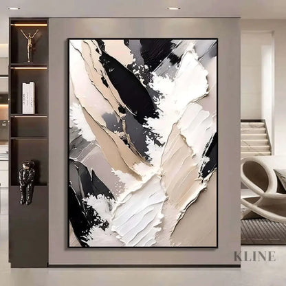 Custom size beige, black, and white textured art on museum-quality canvas, ready to hang.