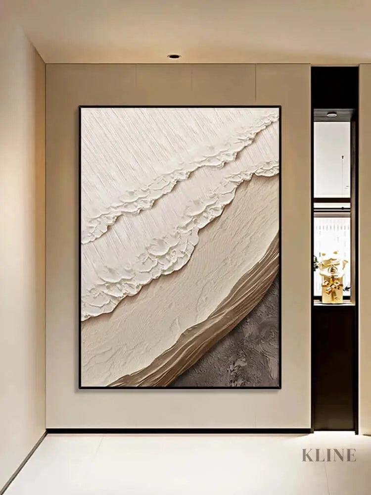 Beige Color Textured Beach Wall Art - Hand Painting 
