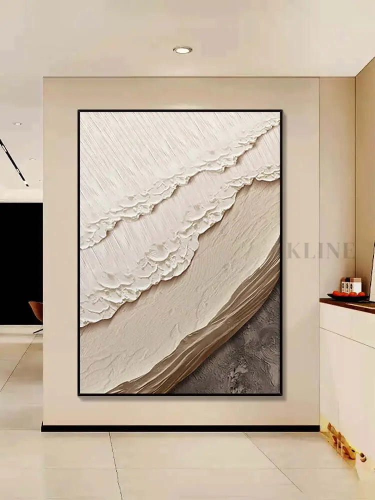 Beige Color Textured Beach Wall Art - Hand Painting