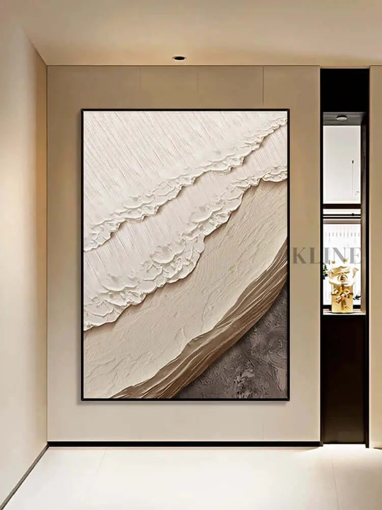 Beige Color Textured Beach Wall Art - Hand Painting لوحات المناظر البحرية