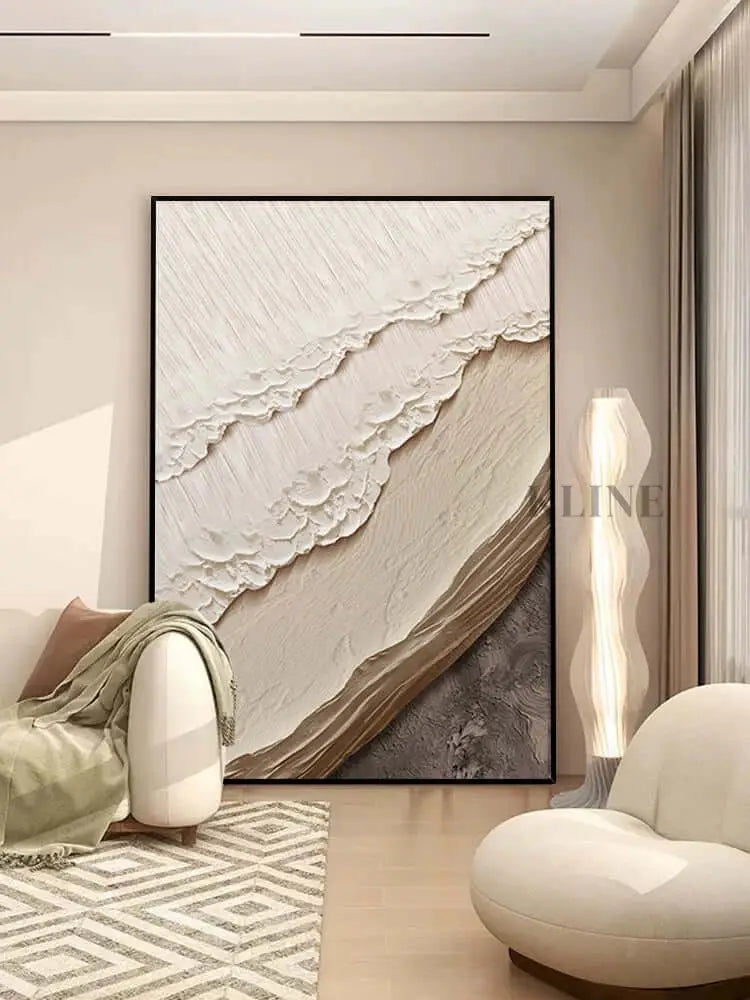 Beige Color Textured Beach Wall Art - Hand Painting 