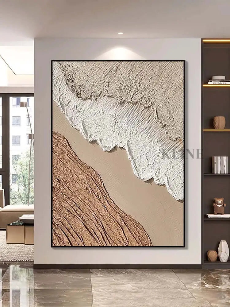 Beige White Beach Textured Wall Art - Hand Painting