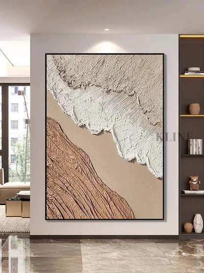Beige White Beach Textured Wall Art - Hand Painting