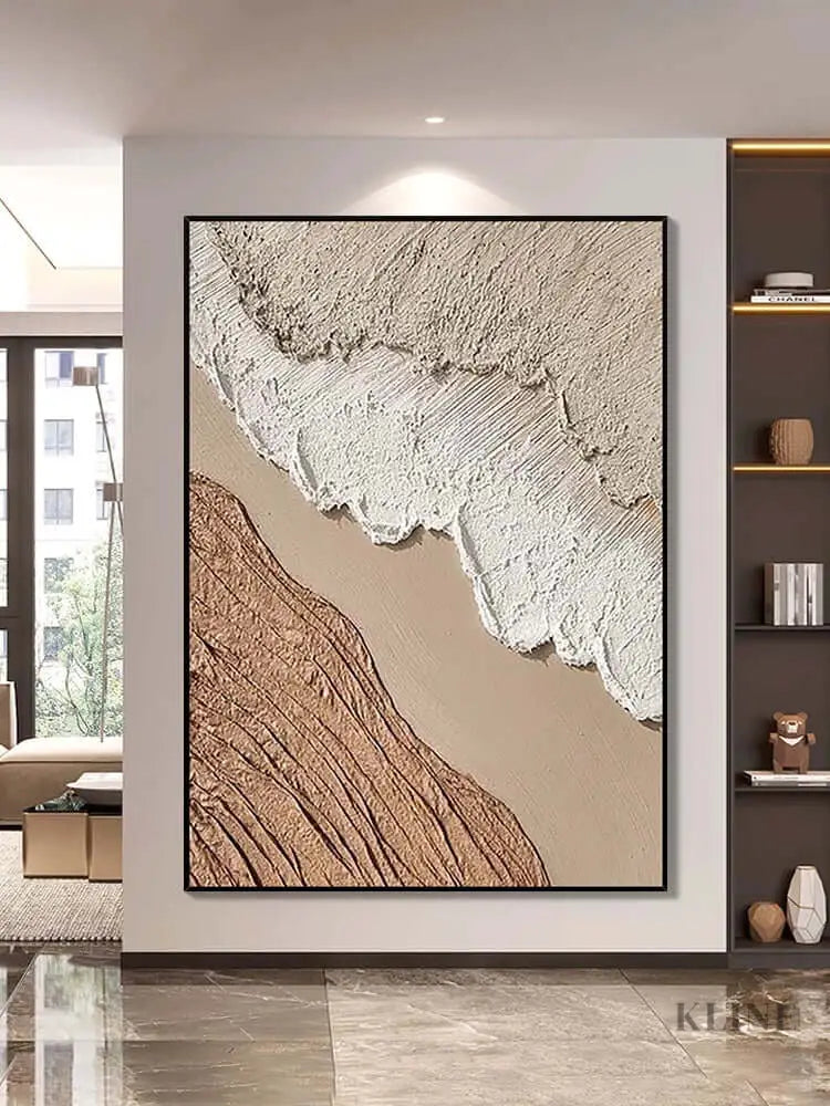 Beige White Beach Textured Wall Art - Hand Painting