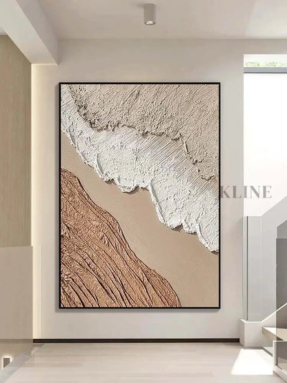 Beige White Beach Textured Wall Art - Hand Painting