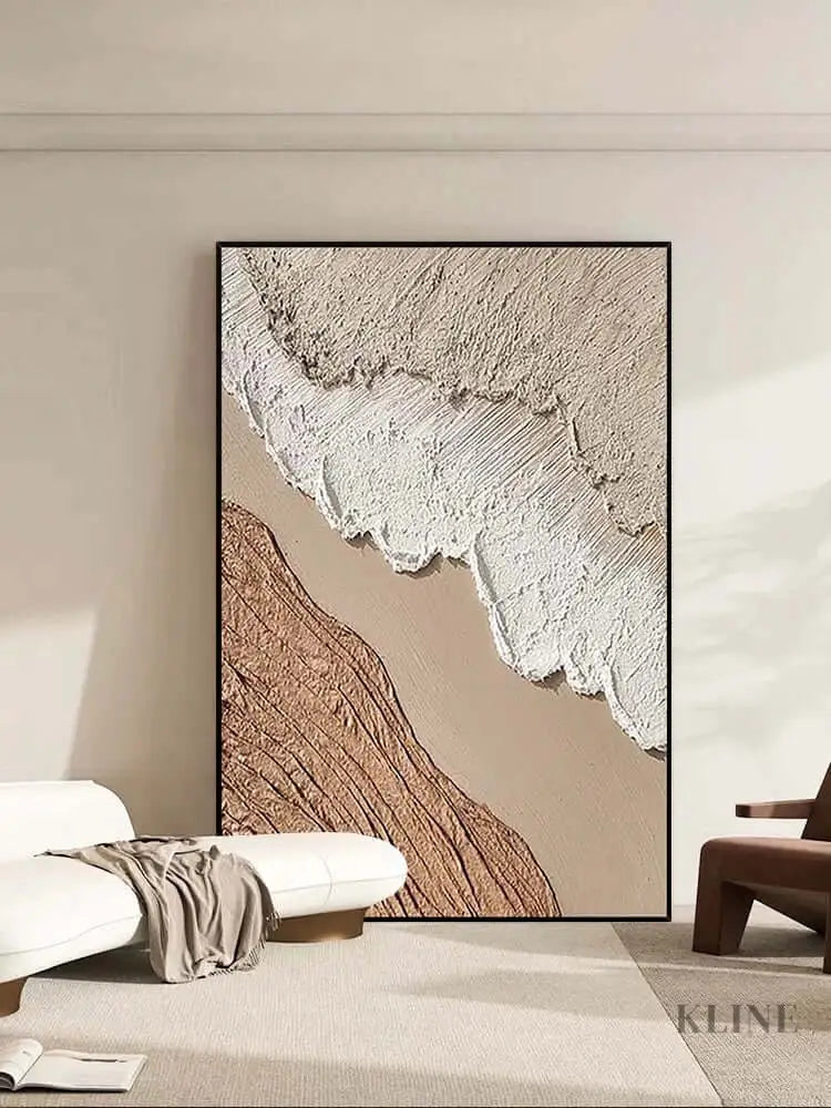 Beige White Beach Textured Wall Art - Hand Painting