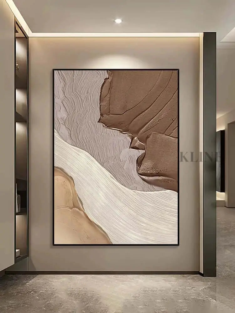 Beige White Coffee Textured Wall Art - Hand Painting لوحات المناظر البحرية