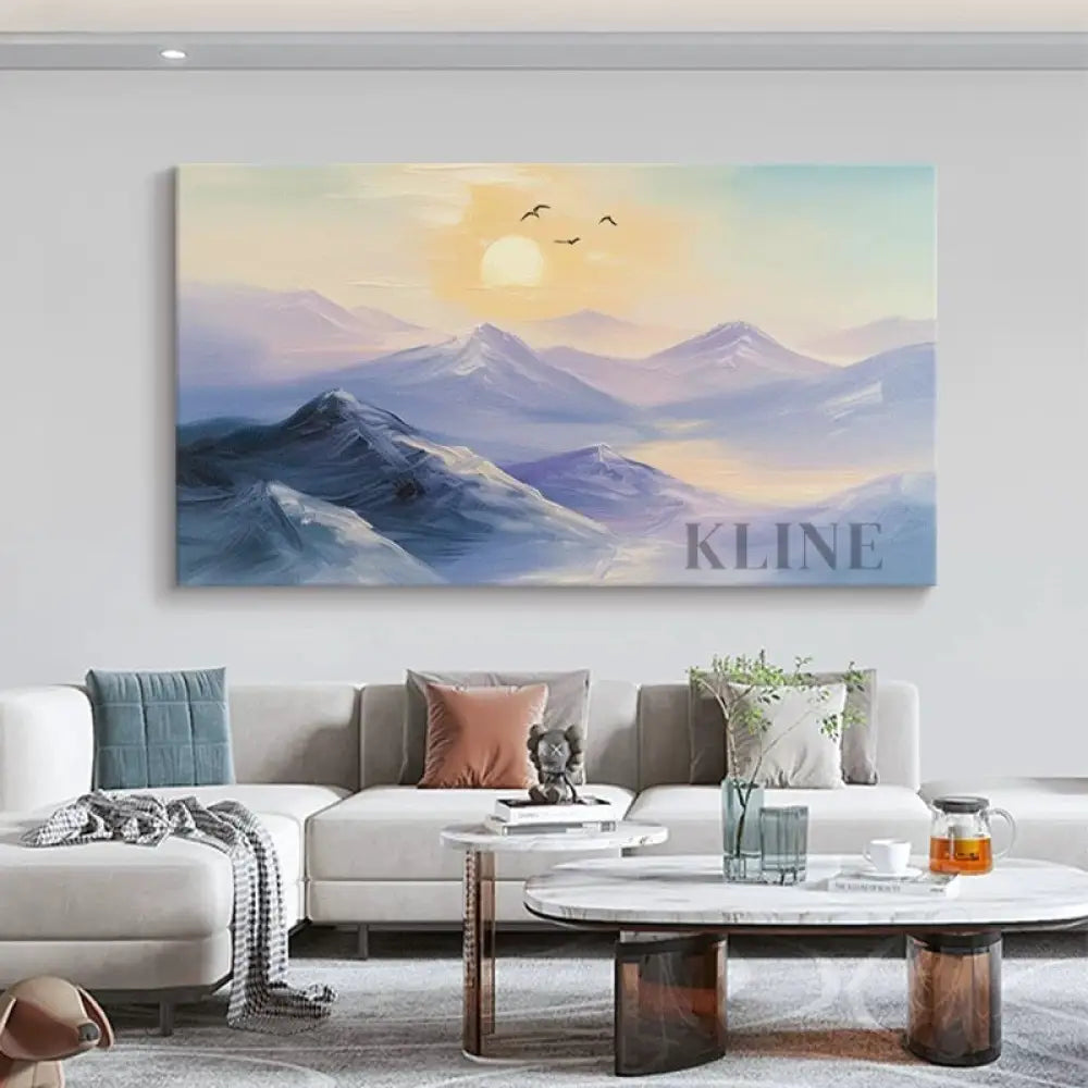 Birdsong Over Peaks - Hand Painting ダイニングルームのウォールアート