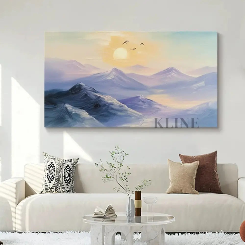 Birdsong Over Peaks - Hand Painting ダイニングルームのウォールアート