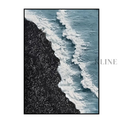 Black and Blue Seascape Canvas Oil Painting with Textures - Hand Painting