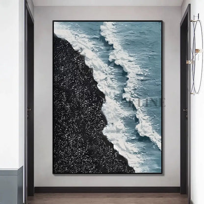 Black and Blue Seascape Canvas Oil Painting with Textures - Hand Painting