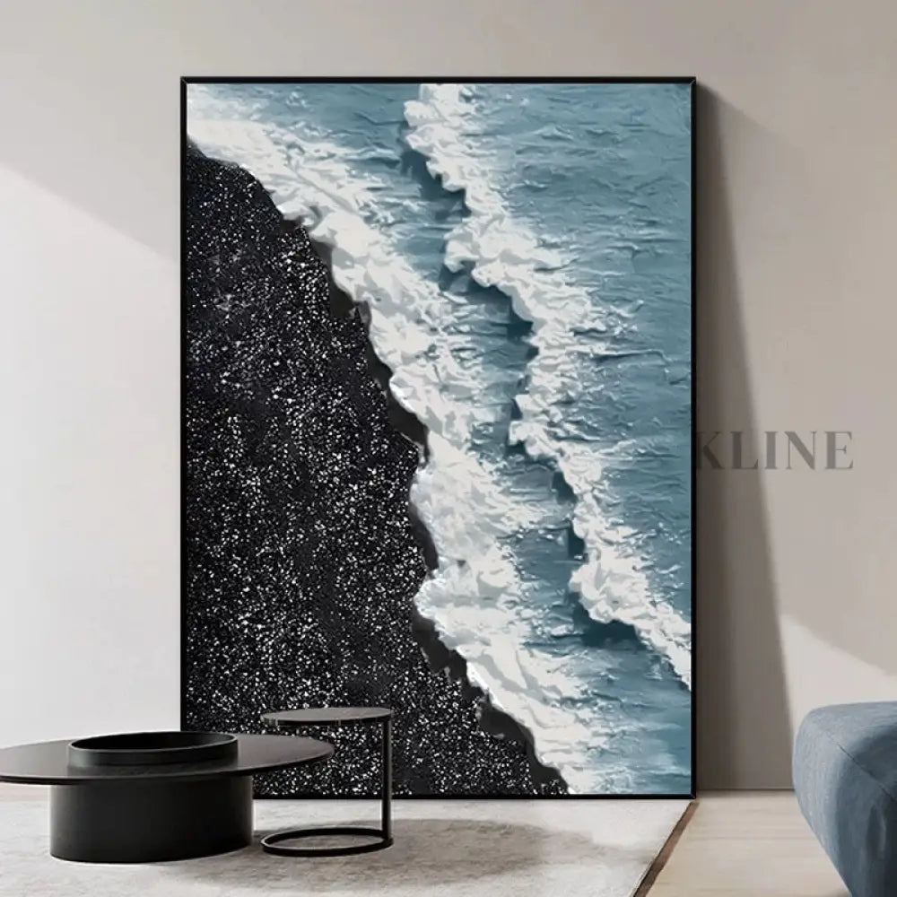 Black and Blue Seascape Canvas Oil Painting with Textures - Hand Painting