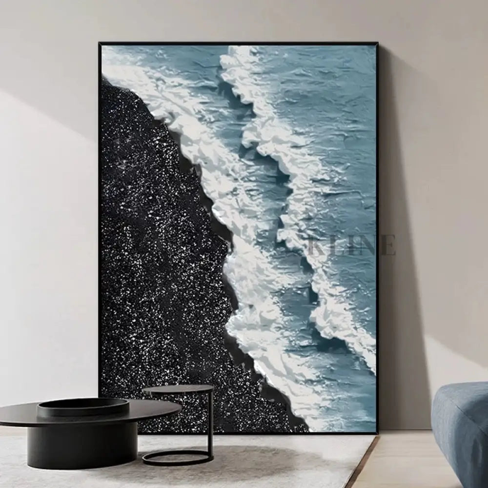 Black and Blue Seascape Canvas Oil Painting with Textures - Hand Painting Arte de pared grande