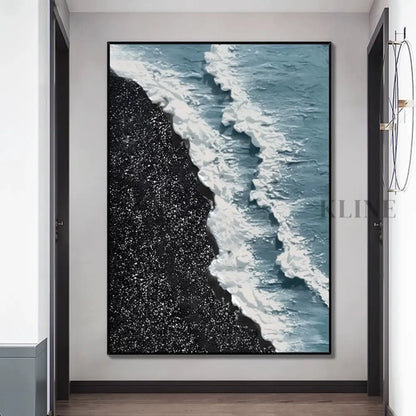 Black and Blue Seascape Canvas Oil Painting with Textures - Hand Painting