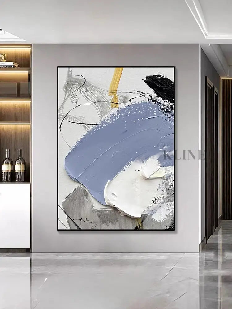 Black and Blue Textured Oil Painting - Hand Painting Large Wall Art