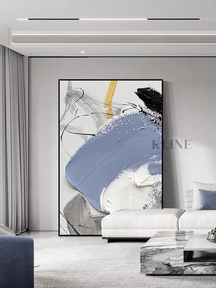 Black and Blue Textured Oil Painting - Hand Painting Large Wall Art