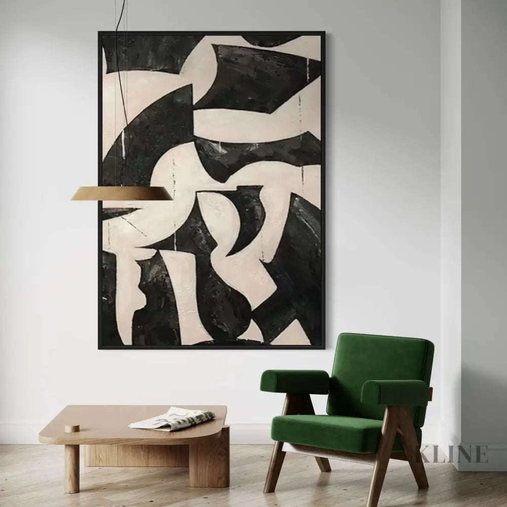 Black and Cream Geometric Style Wall Art 1 - Hand Painting