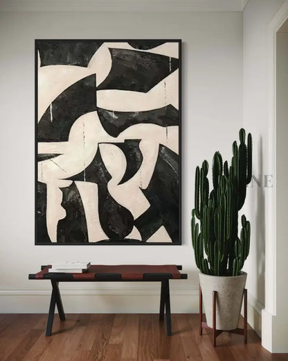 Black and Cream Geometric Style Wall Art 1 - Hand Painting