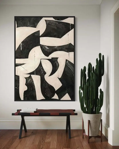 Black and Cream Geometric Style Wall Art 1 - Hand Painting