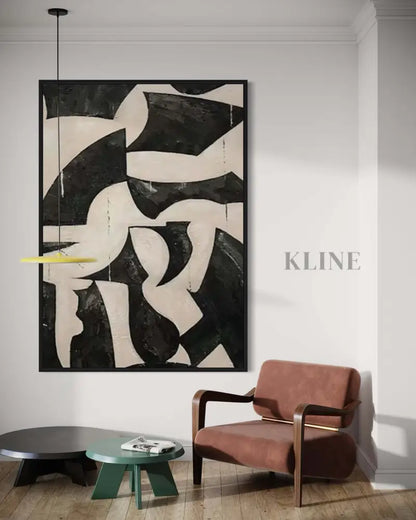 Black and Cream Geometric Style Wall Art 1 - Hand Painting