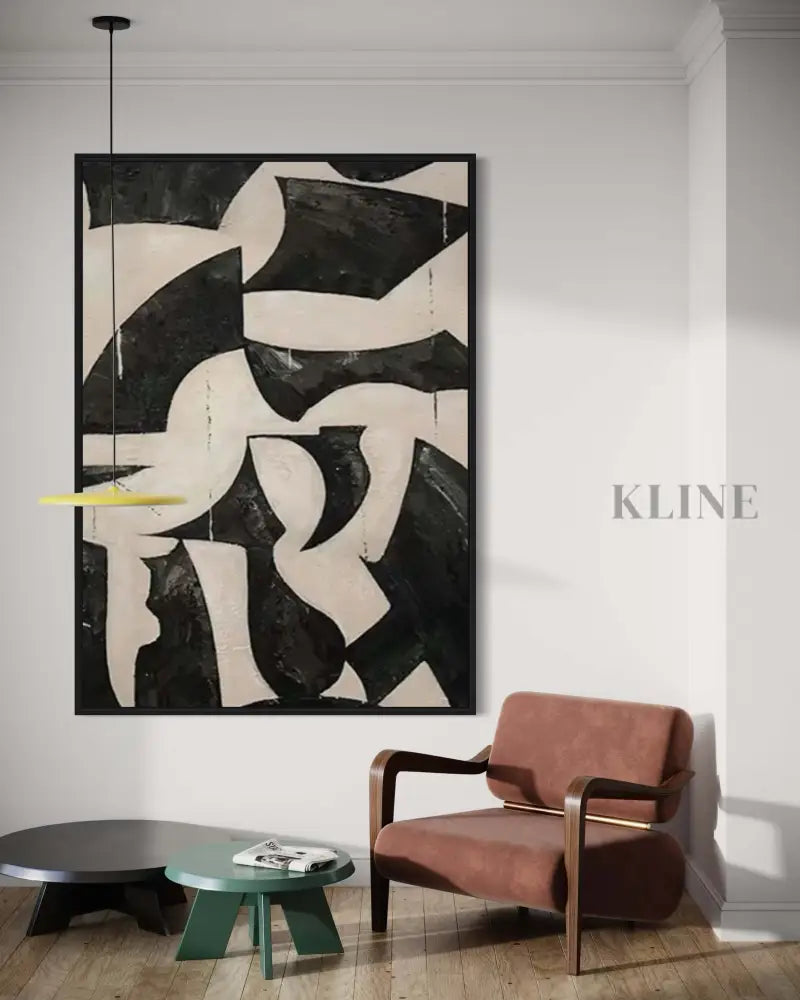 Black and Cream Geometric Style Wall Art 1 - Hand Painting