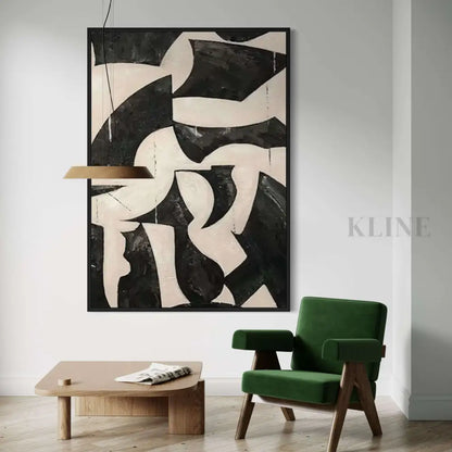 Black and Cream Geometric Style Wall Art 1 - Hand Painting