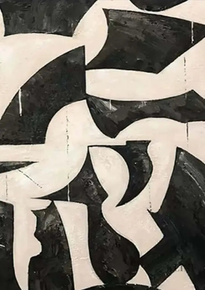 Black and Cream Geometric Style Wall Art 1 - Hand Painting