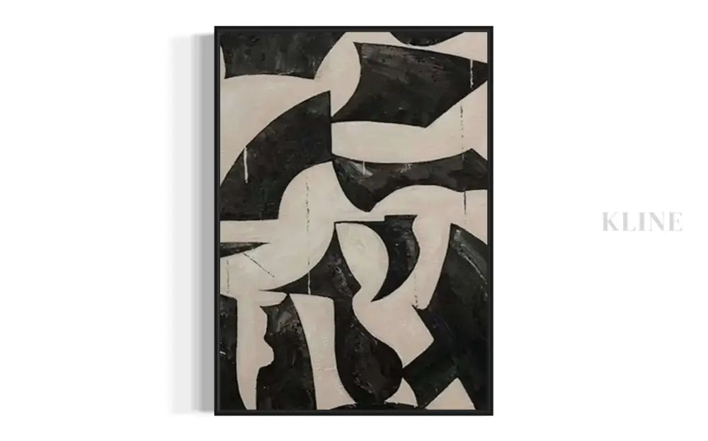 Black and Cream Geometric Style Wall Art 1 - Hand Painting Plaster Art