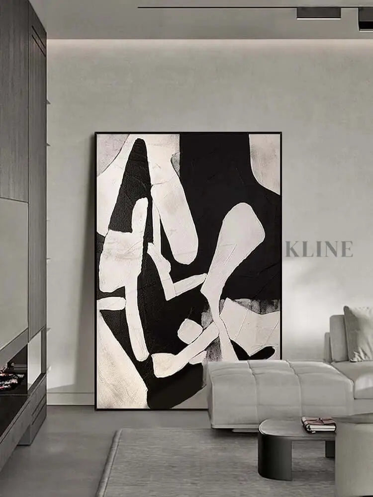 Black and Cream Geometric Style Wall Art 2 - Hand Painting Peintures en noir et blanc