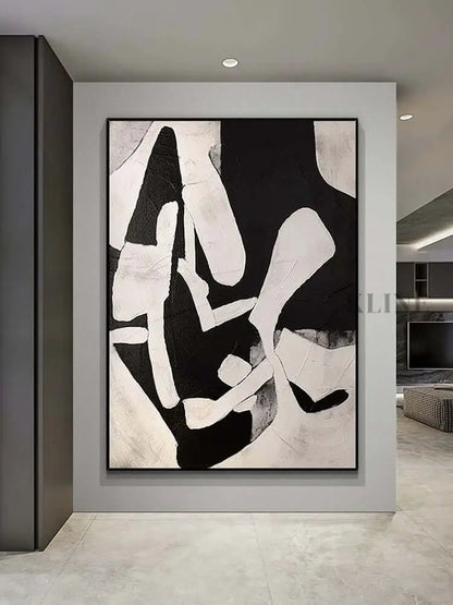 Black and Cream Geometric Style Wall Art 2 - Hand Painting