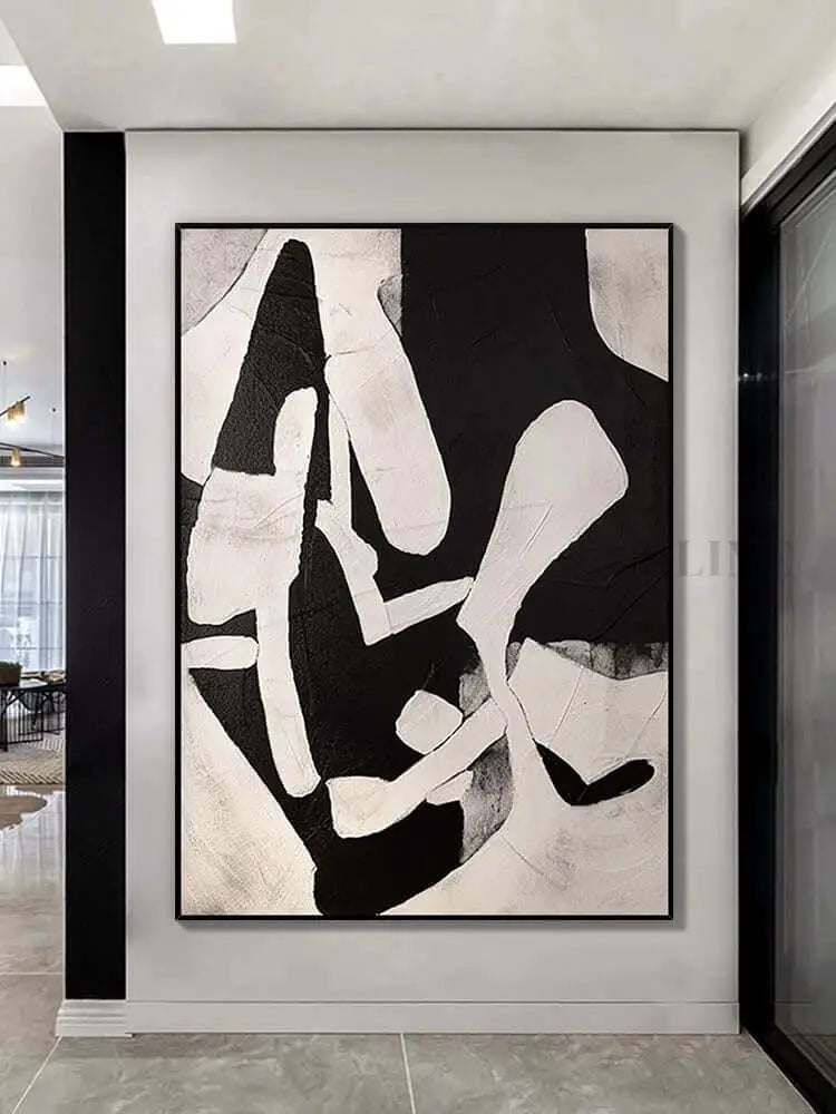 Black and Cream Geometric Style Wall Art 2 - Hand Painting 3D Textured Wall Art