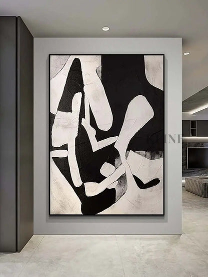 Black and Cream Geometric Style Wall Art 2 - Hand Painting