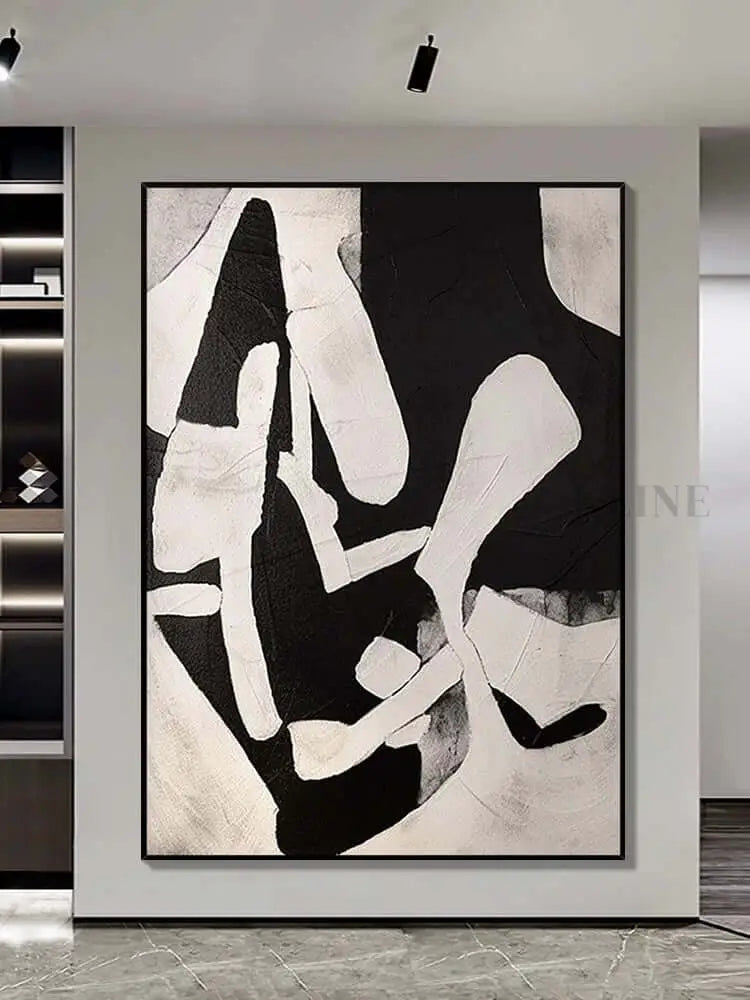 Black and Cream Geometric Style Wall Art 2 - Hand Painting 3D Textured Wall Art