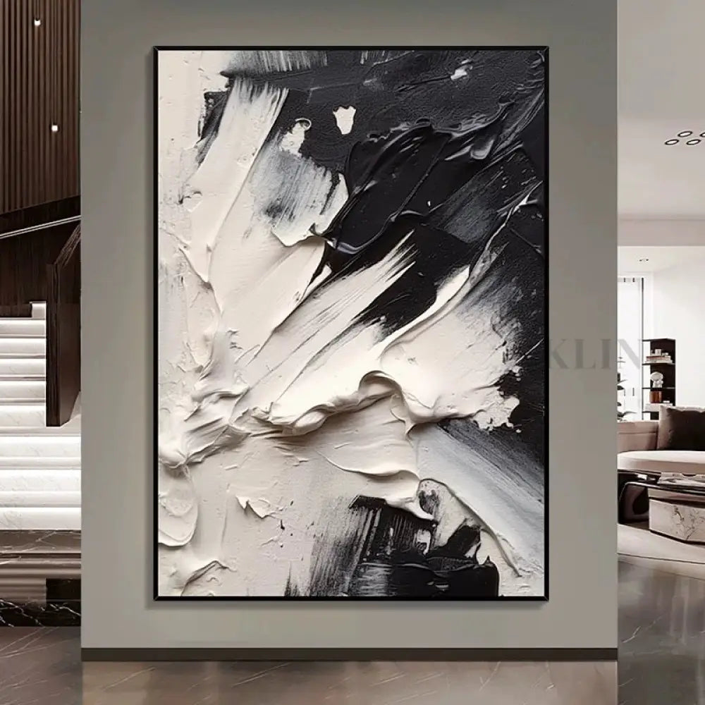 Black and Cream Textured Oil Painting - Hand Painting Dipinti originali in vendita