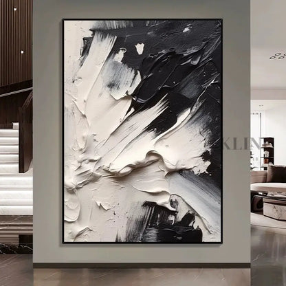 Black and Cream Textured Oil Painting - Hand Painting