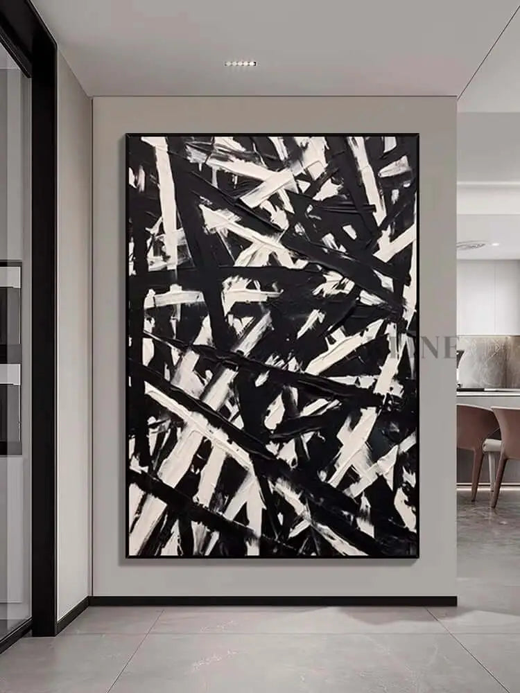 Black and Cream Messed Up Texture - Hand Painting キャンバスウォールアート
