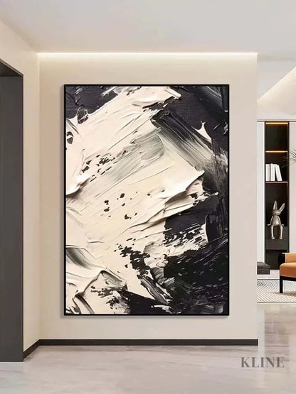 Black and Cream Strike Wall Art - Hand Painting