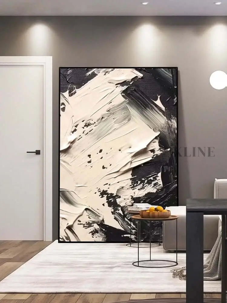 Black and Cream Strike Wall Art - Hand Painting لوحات فنية ولوحات جدارية عمودية