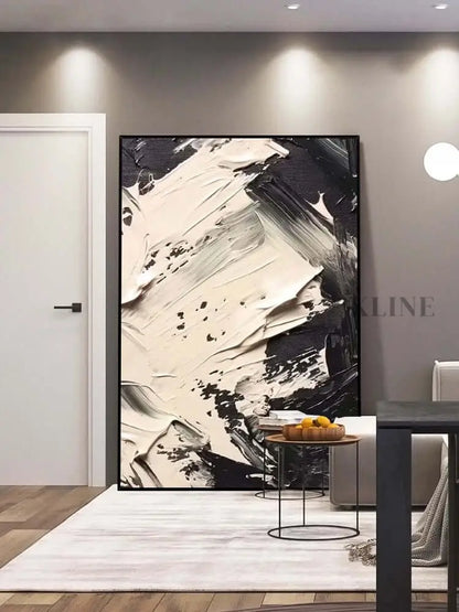 Black and Cream Strike Wall Art - Hand Painting