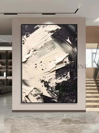 Black and Cream Strike Wall Art - Hand Painting
