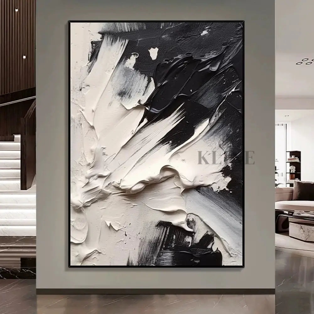 Black and Cream Textured Oil Painting - Hand Painting